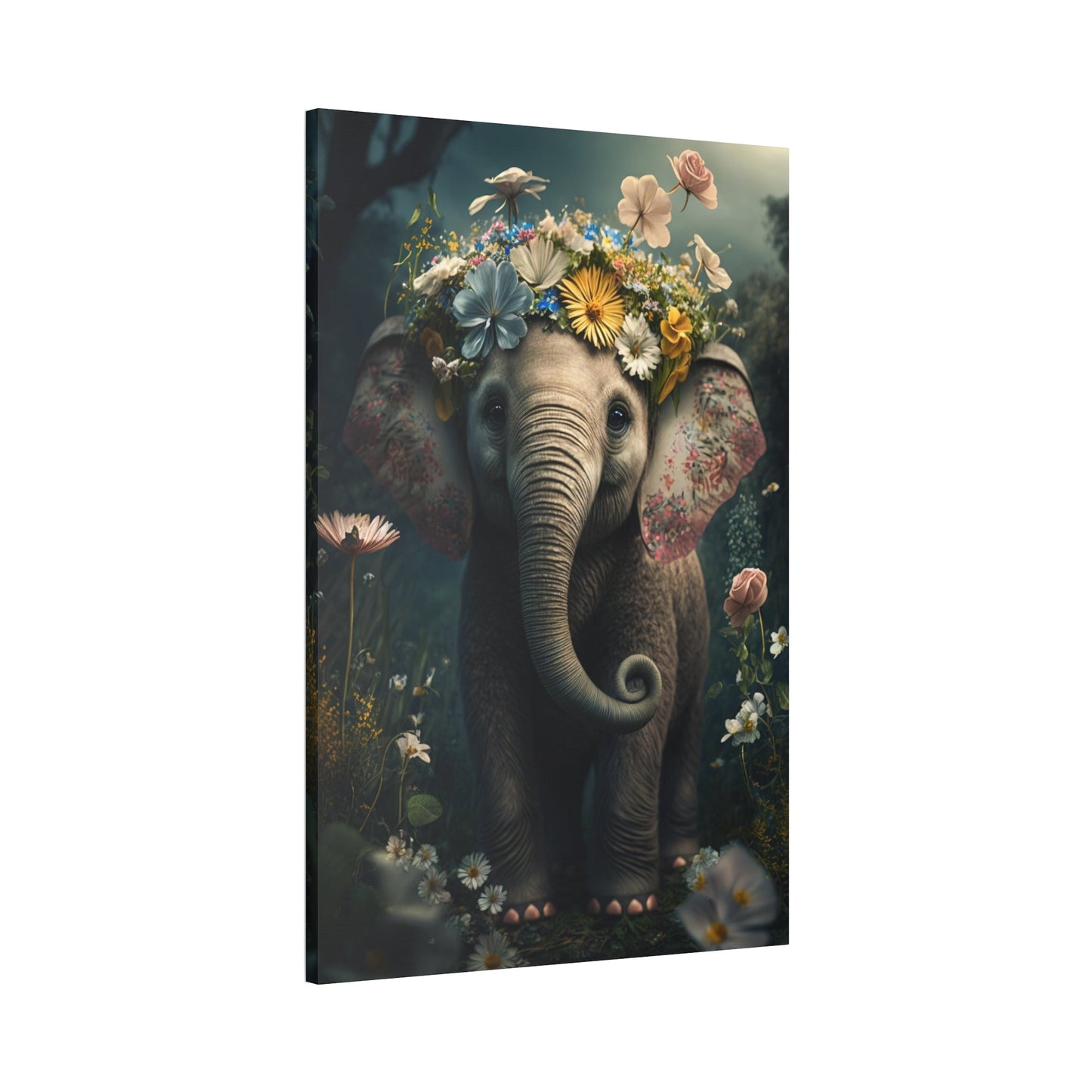 Jungle Majesty: Canvas Print of Elephants and Exotic Plants