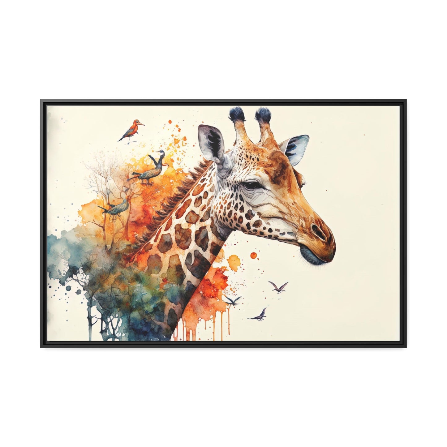 Long-Necked Beauty: Framed Canvas Art Featuring Graceful Giraffe