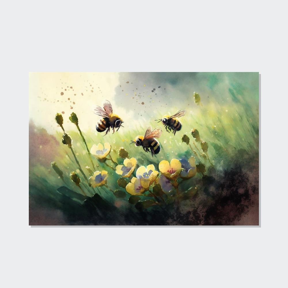 Pollinator Paradise: A Poster & Canvas Print of a Garden Teeming with Bees