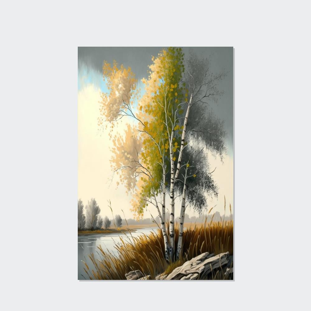 Autumn's Splendor: Poster & Canvas of Birch Trees with Colorful Leaves