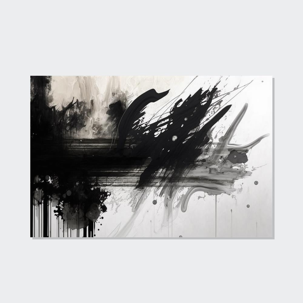 Inkblot Symphony: A Framed Canvas & Poster Print of Black and White Abstract Art