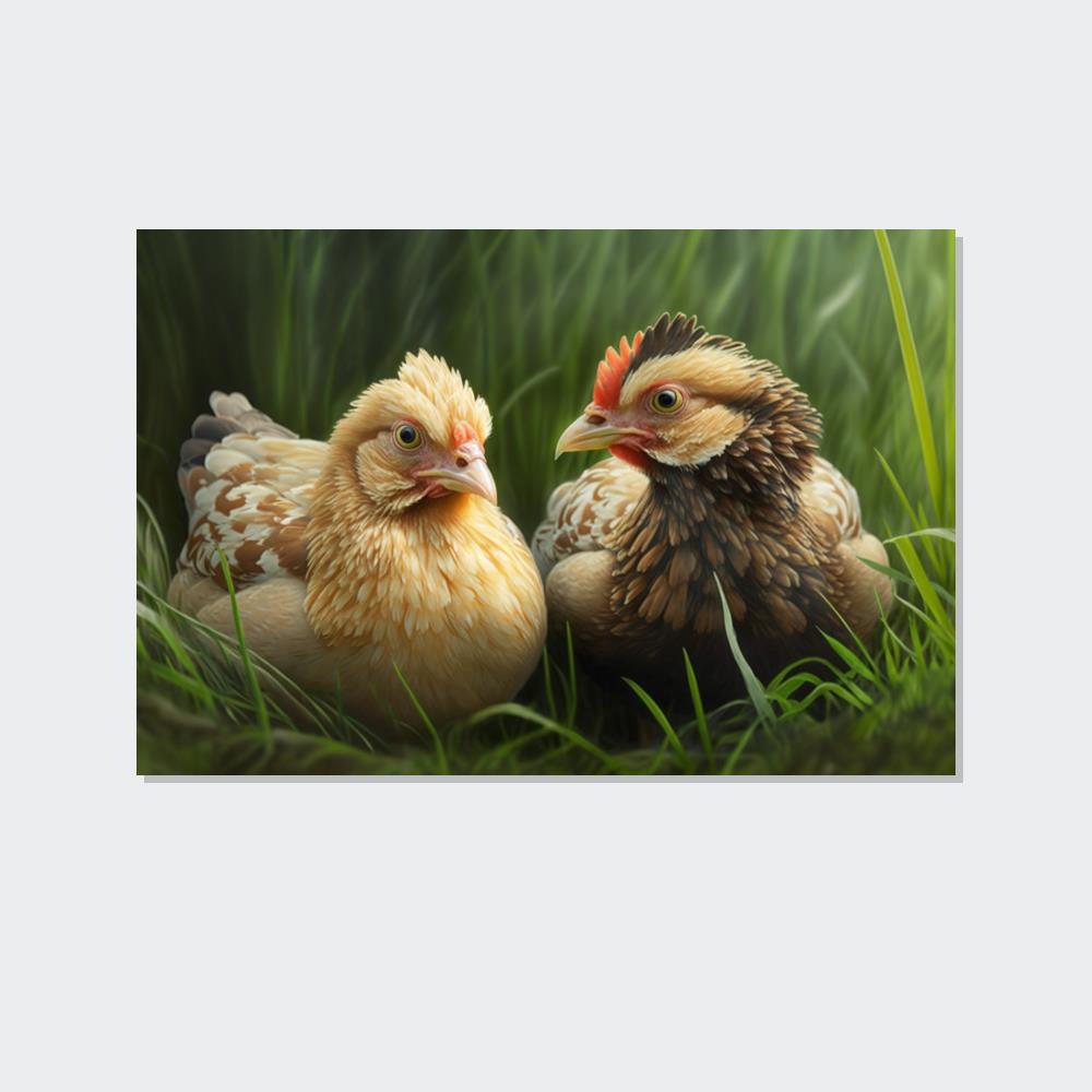 Rustic Henhouse: Framed Canvas with Delightful Chickens