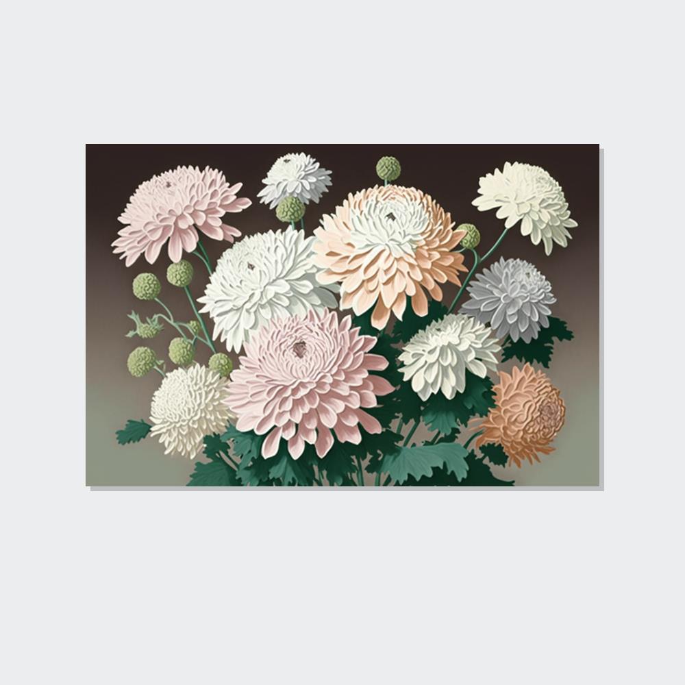 Chrysanthemum Dreams: Framed Poster with Serene Floral Imagery
