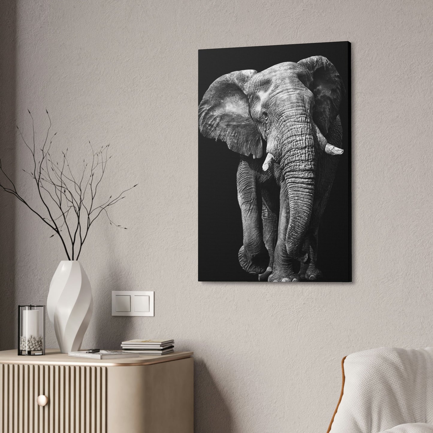 Wild and Free: A Stunning Elephant Print on Natural Canvas