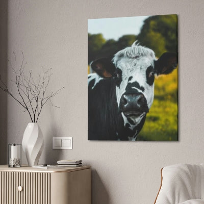 Black and White Cow on a Green Background | Animals Art