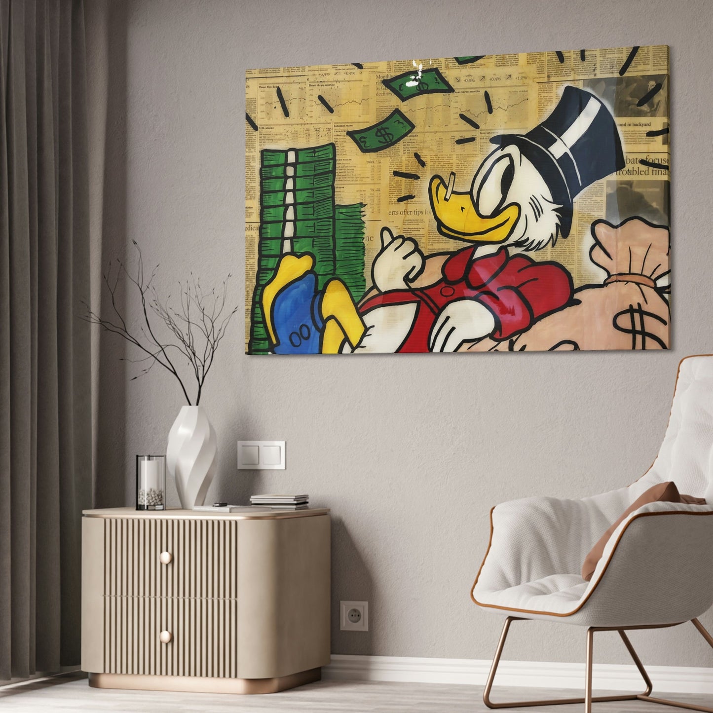 Alec Monopoly's Duck Tales: Disney's Duck as Street Art on Natural Canvas and Framed Poster