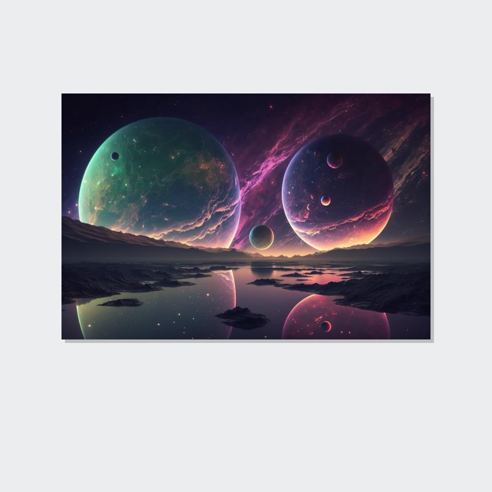 Planetary Fusion: Natural Canvas Wall Art of a Colorful Planetary Collision