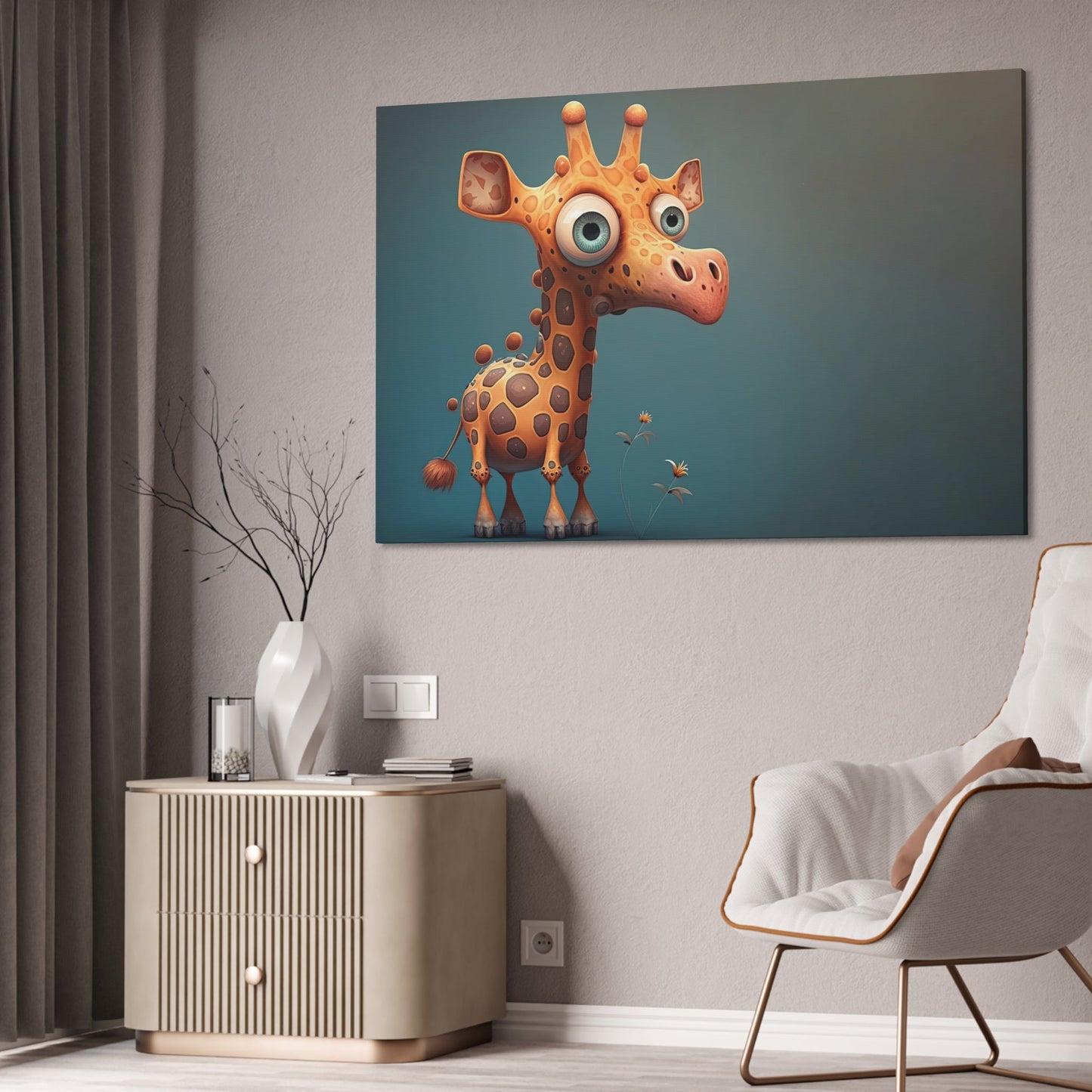 Portrait of a Gentle Giant: Framed Canvas with a Giraffe in the Wild