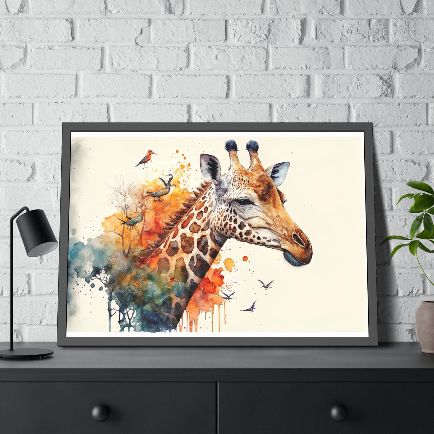 Long-Necked Beauty: Framed Canvas Art Featuring Graceful Giraffe