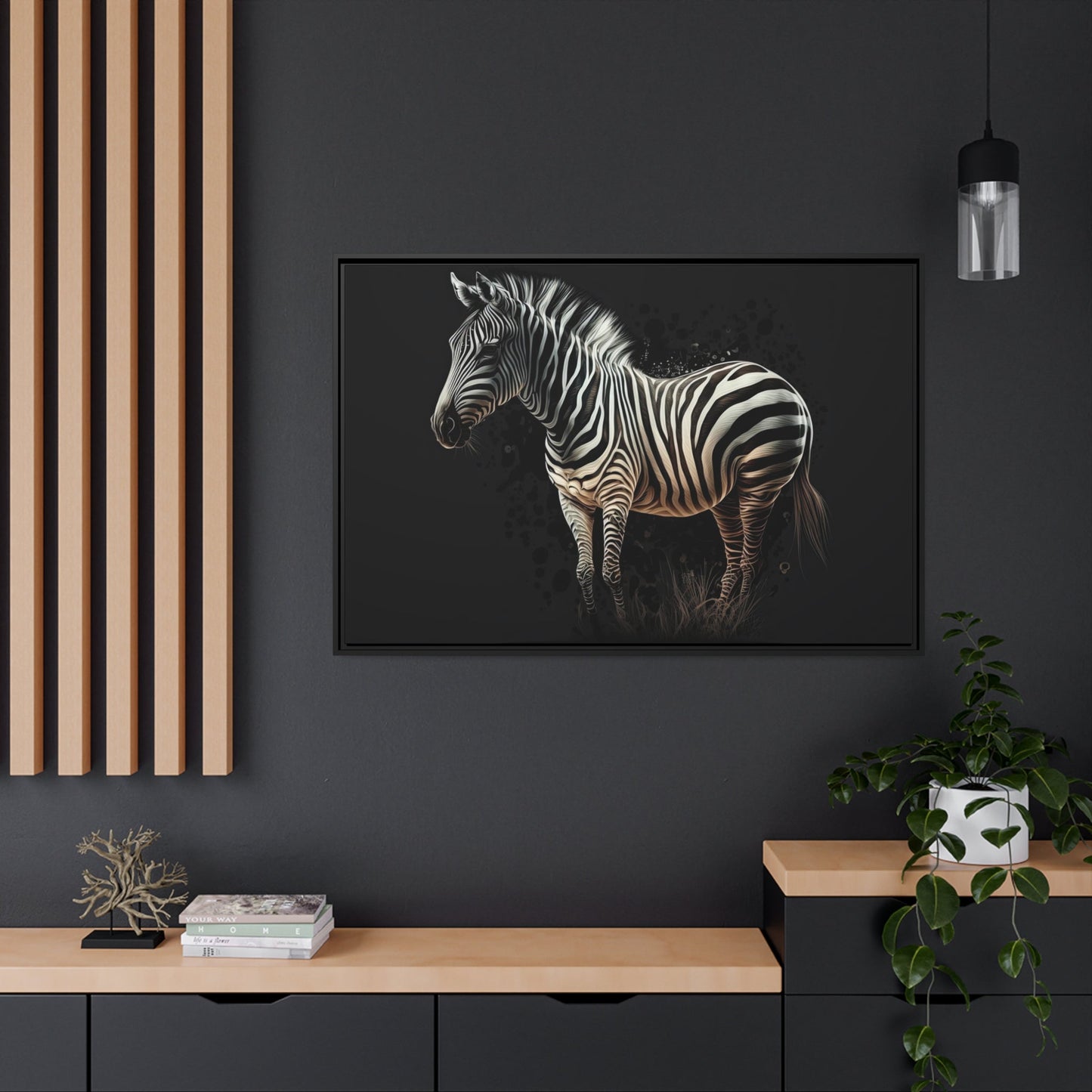 African Beauty: Framed Zebra Print on Natural Canvas