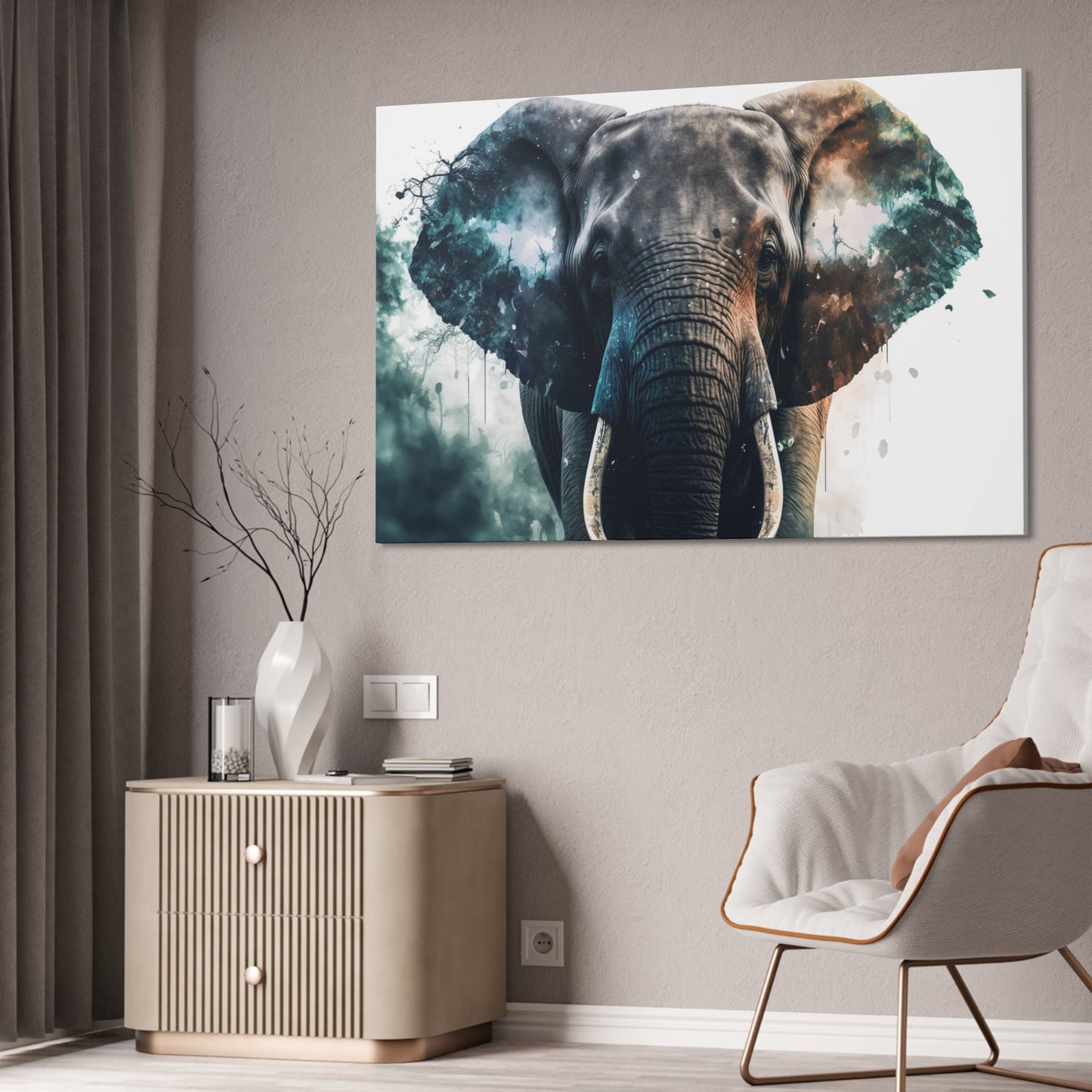 The Elephant King: Artistic Poster on Natural Canvas