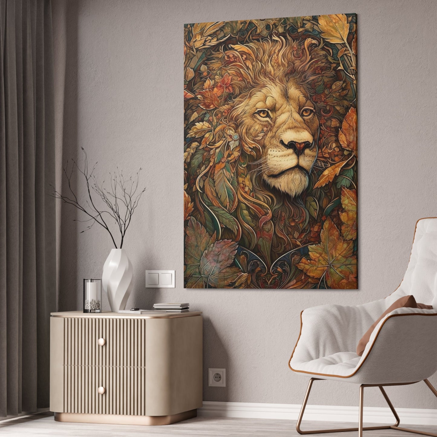 Roaring Beauty: Natural Canvas Print of the Magnificent Lion