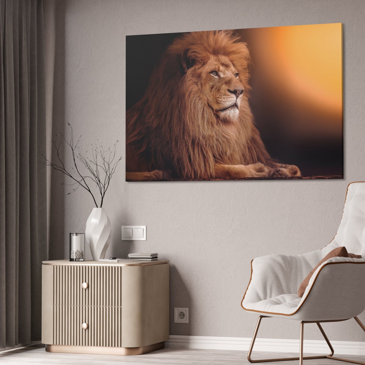 The Lion's Grace: Framed Canvas Print of the Majestic African Mammal