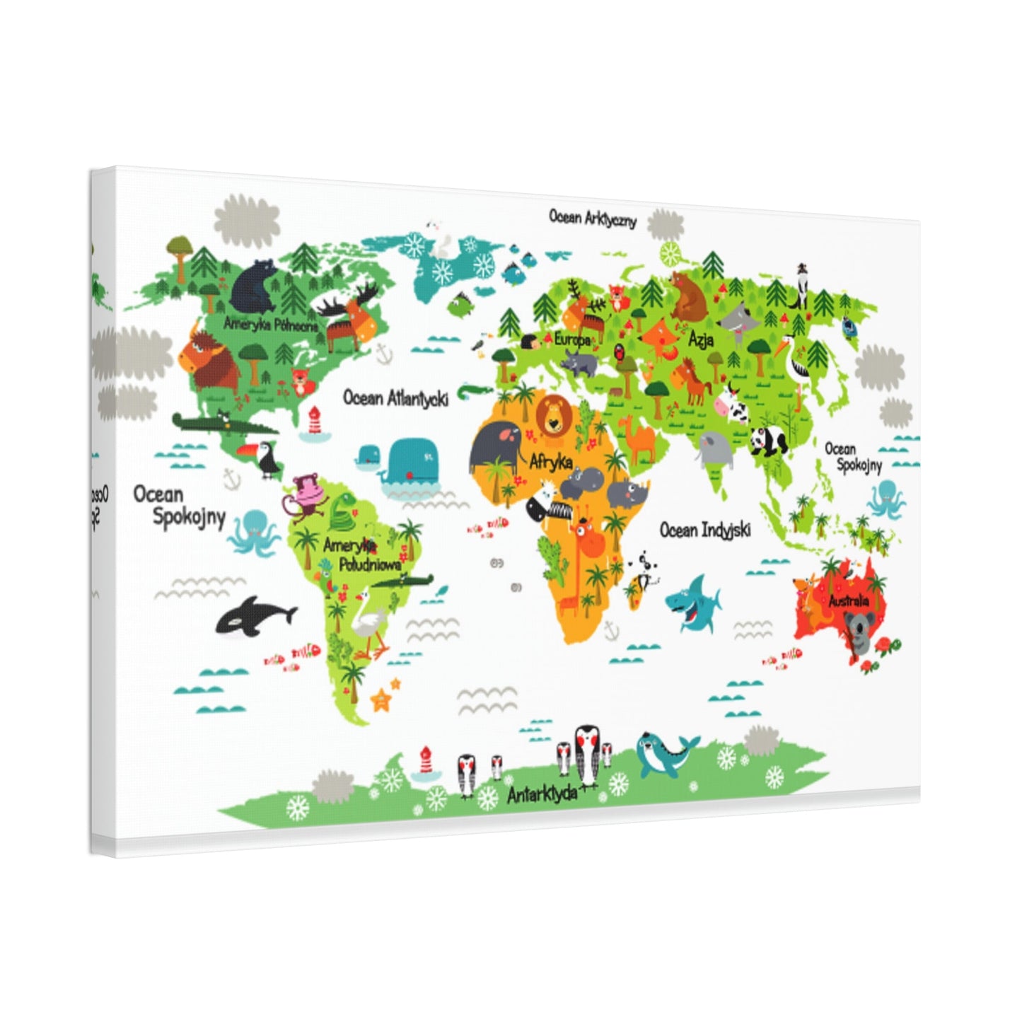 Map of the World: Lovely Wall Art Print on Canvas for Kids