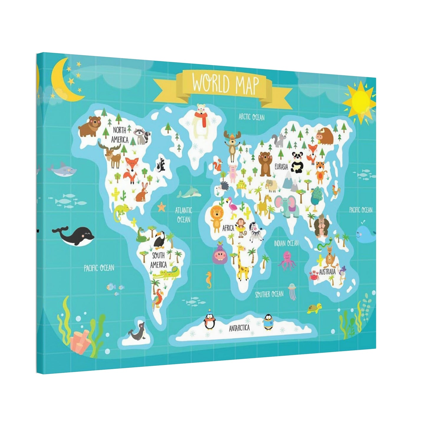 Map Adventure: Beautiful Wall Art on Natural Canvas for Kids