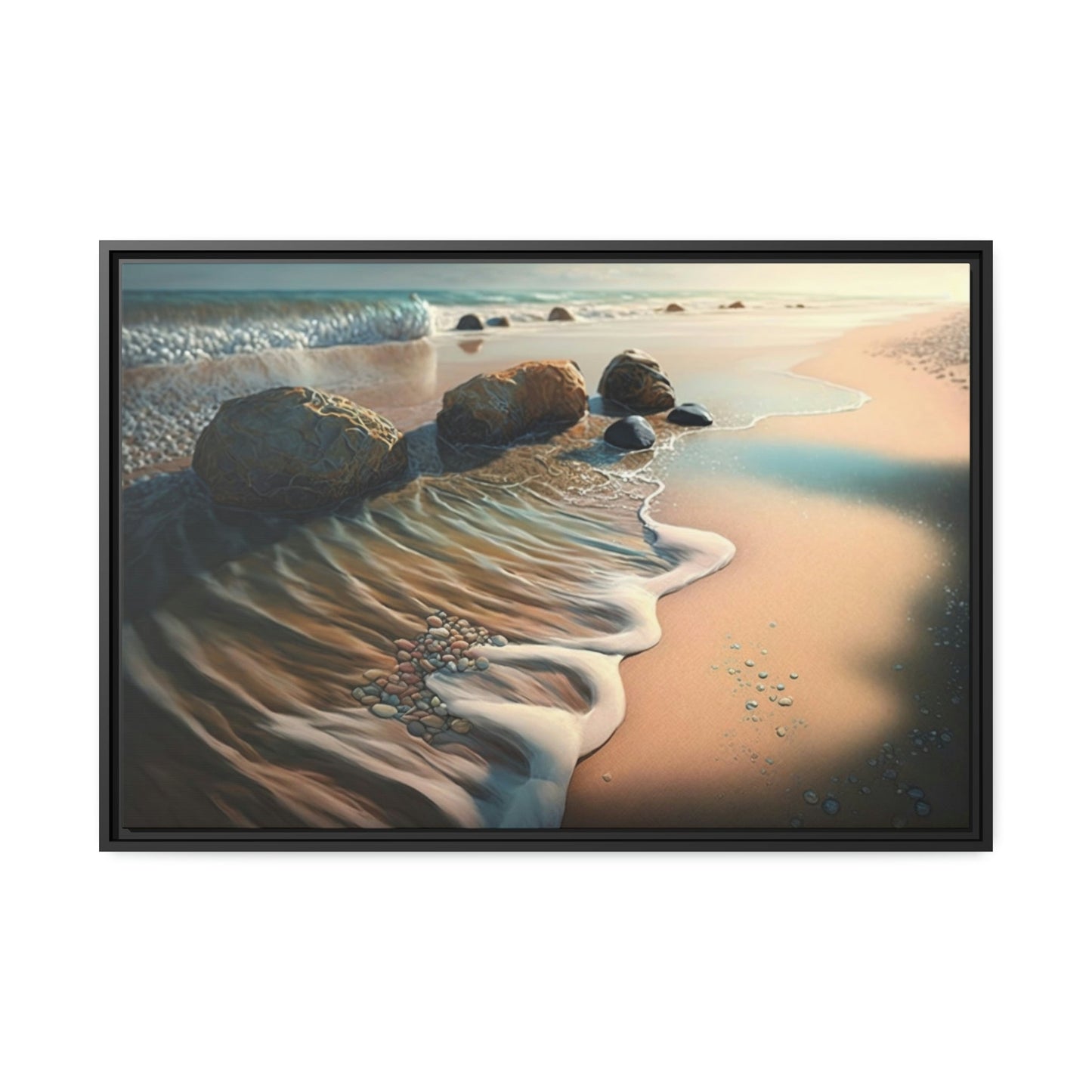 Ocean's Symphony: Framed Poster of Waves Crashing on Beach
