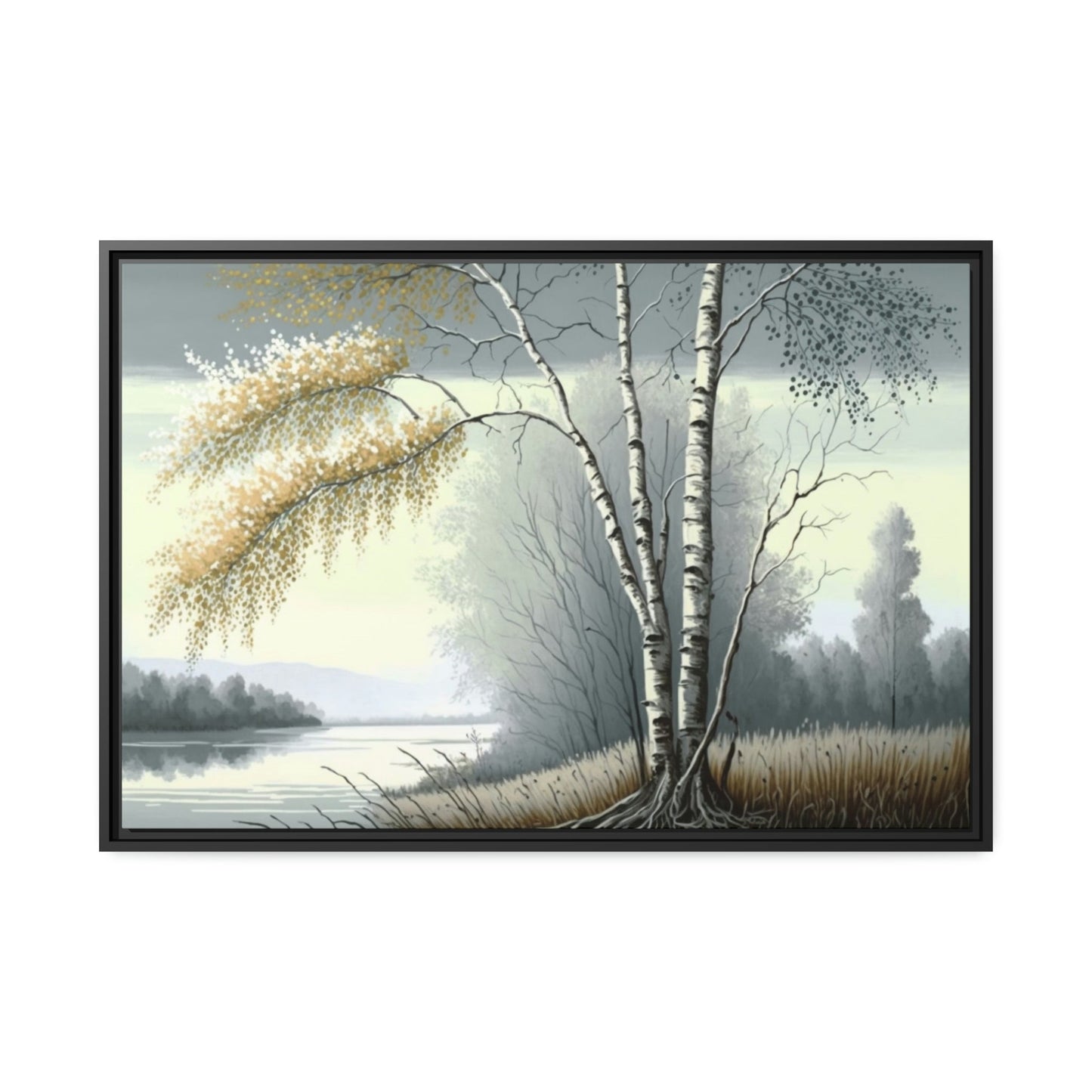 Whispering Woods: Rustic Framed Canvas & Poster Print of a Birch Tree Forest