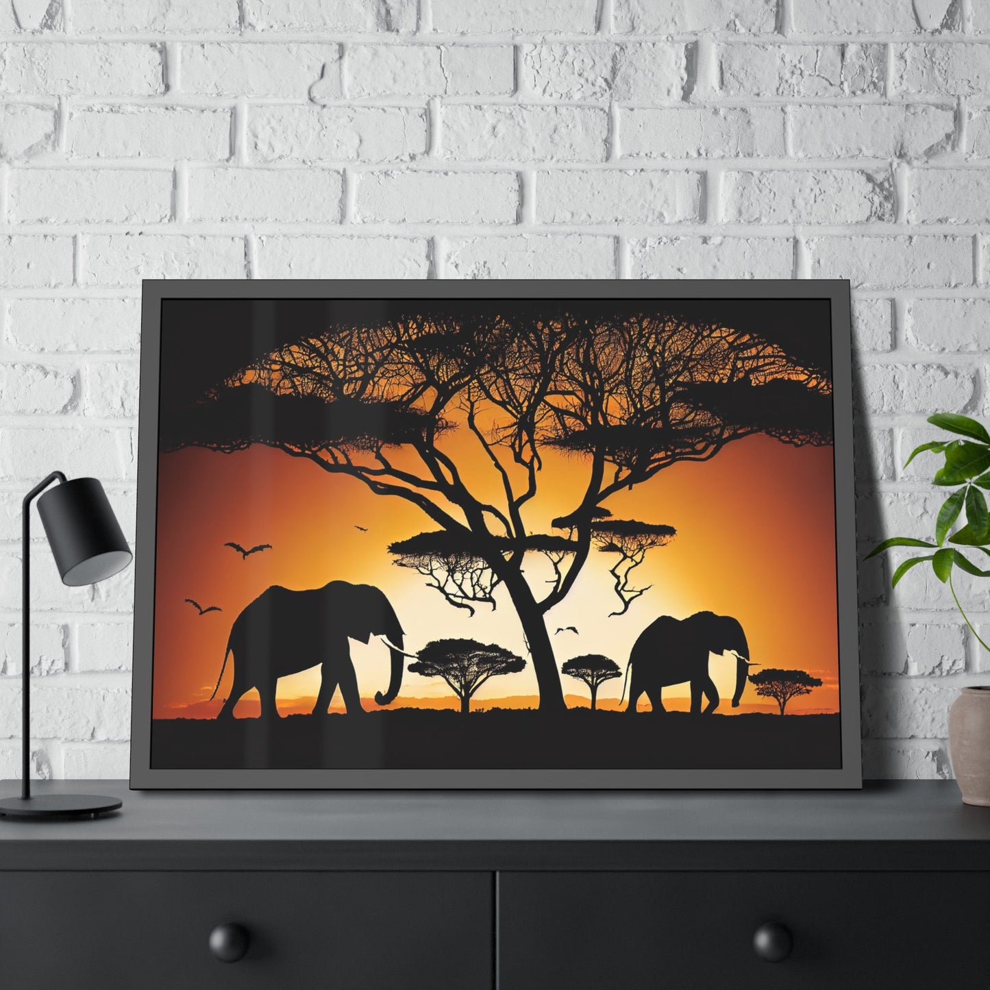 African Majesty: Framed Poster of Elephants in Savanna