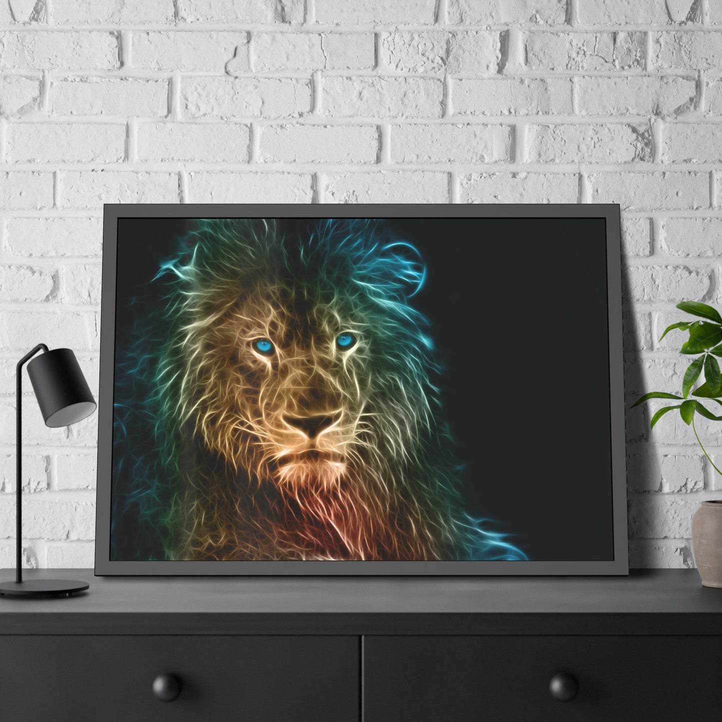 King of the Savanna: Artistic Print on Framed Canvas of a Lion