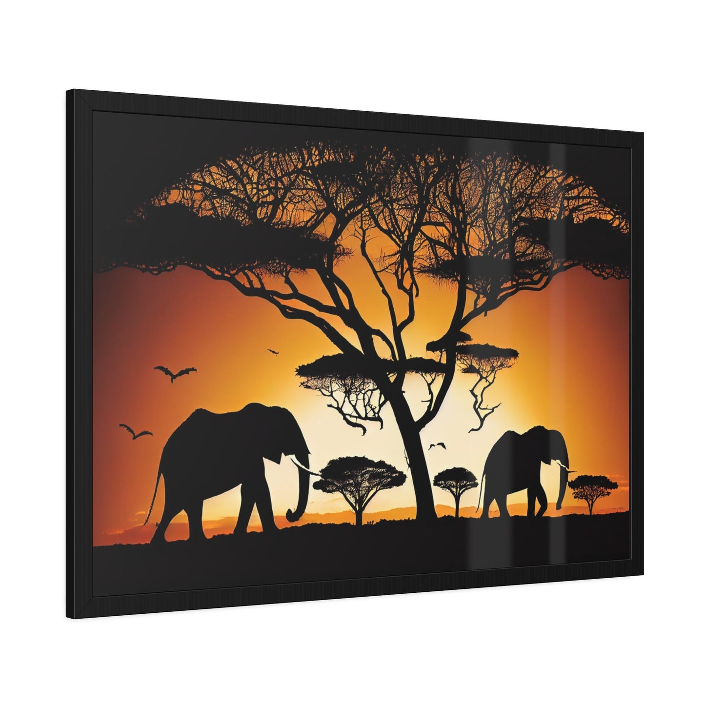 African Majesty: Framed Poster of Elephants in Savanna