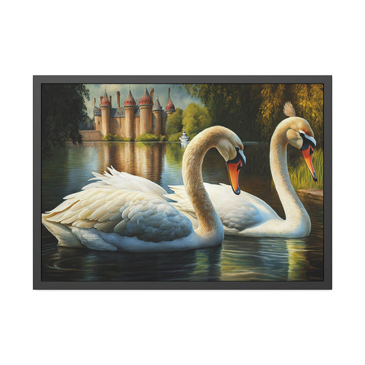 Swan Symphony: Framed Canvas Print of These Beautiful Birds in Harmony