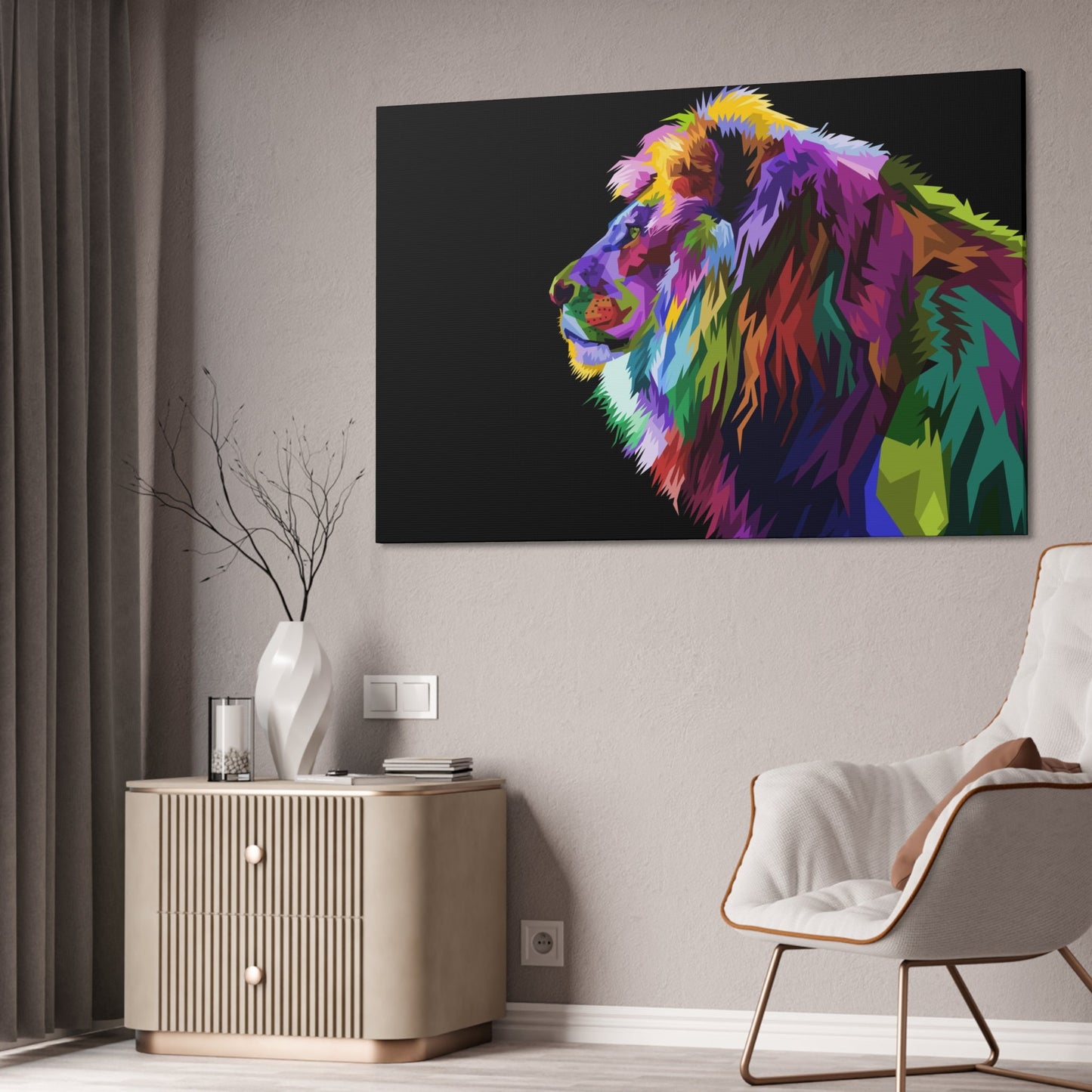 Royal Majesty: Artistic Print on Framed Canvas of a Regal Lion