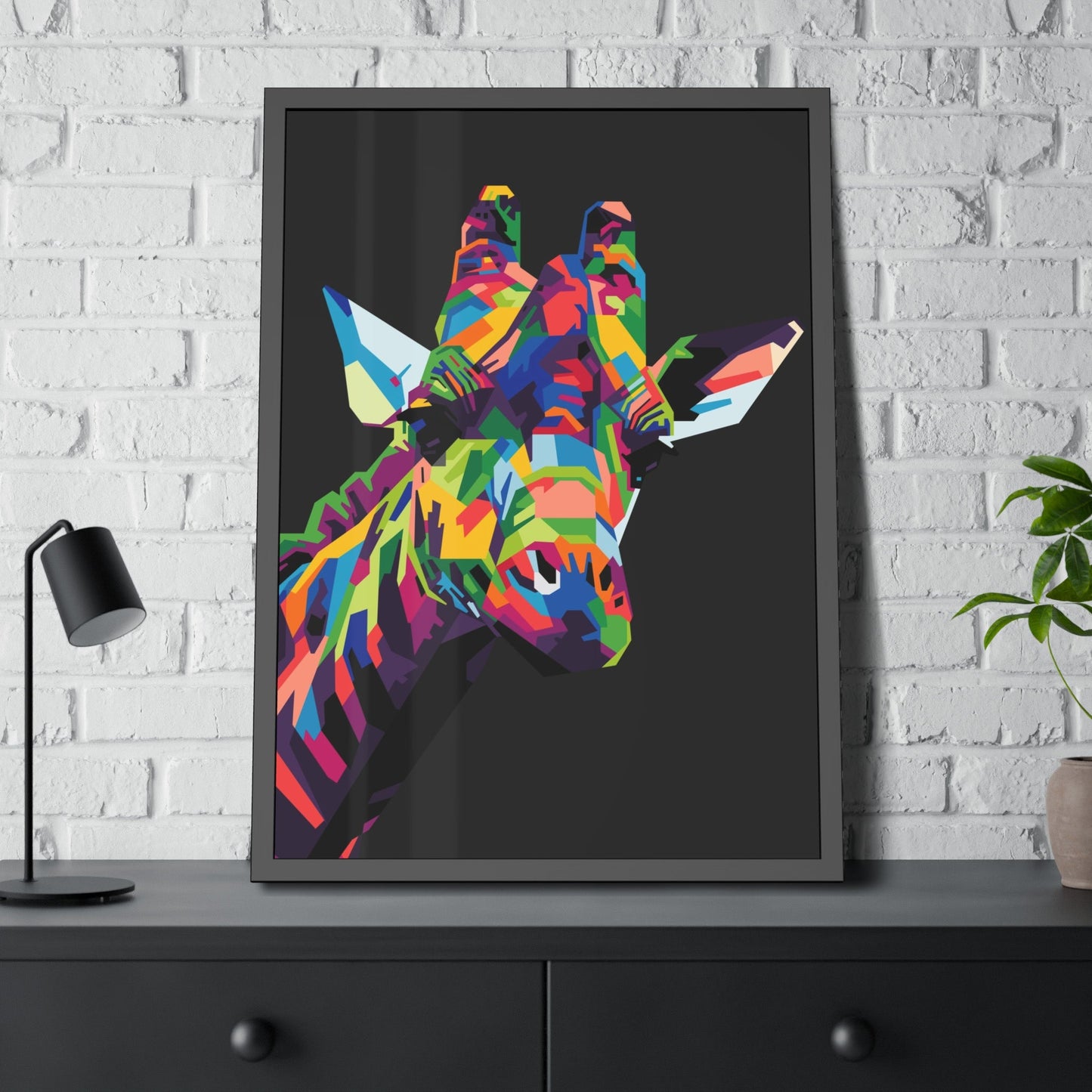 Splash of Color: A Vividly Colored Artistic Print of a Giraffe on Canvas & Poster