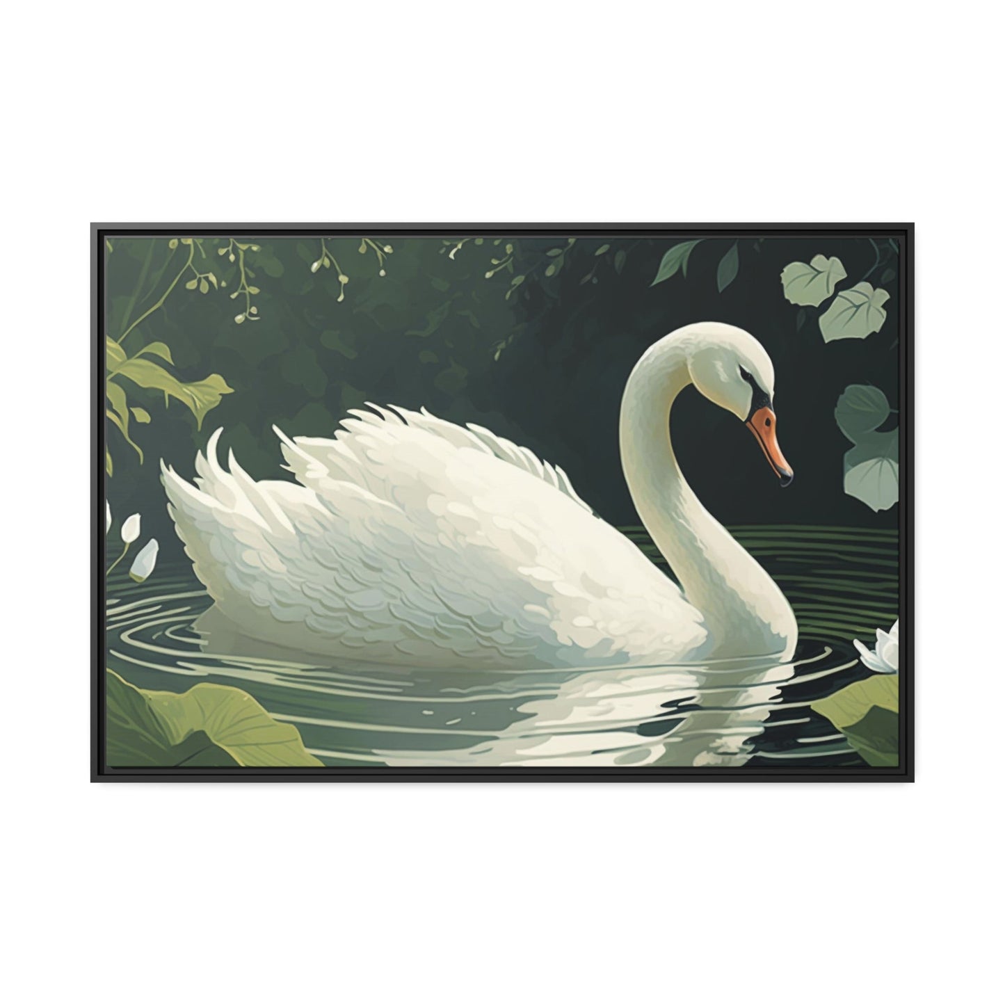 Swan Lake Serenity: Natural Canvas Print of Beautiful Swan in Motion