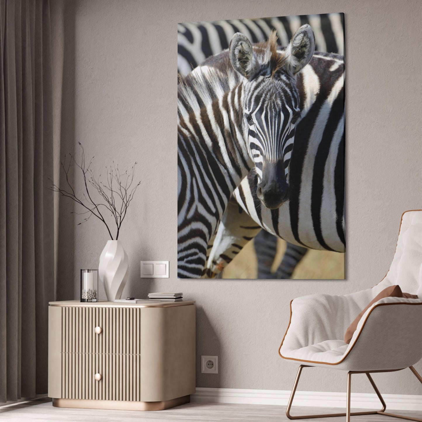 Grazing in the Grasslands: Natural Canvas Print of a Zebra in its Natural Habitat