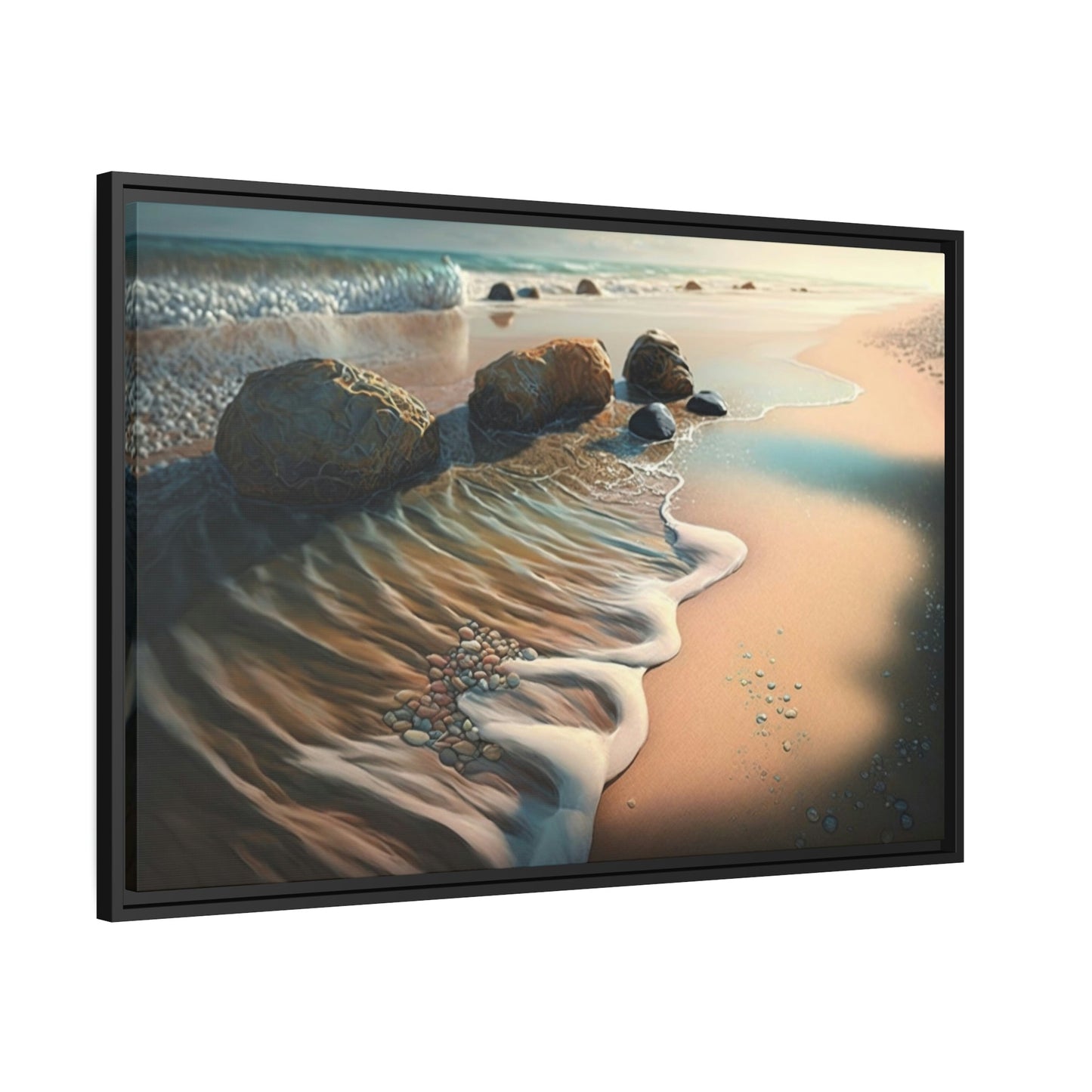 Ocean's Symphony: Framed Poster of Waves Crashing on Beach