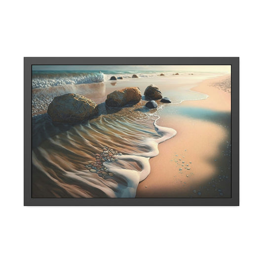 Ocean's Symphony: Framed Poster of Waves Crashing on Beach